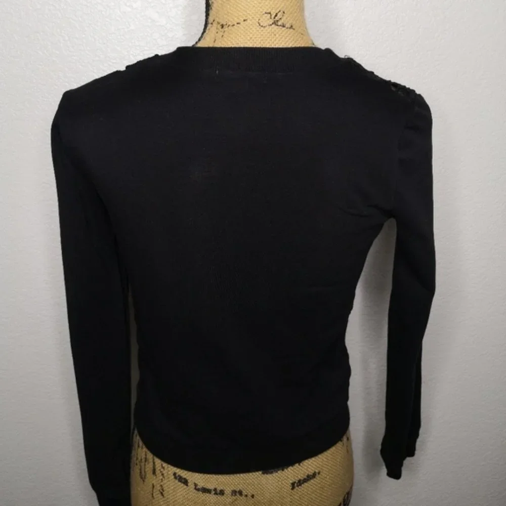 *Jonathan Martin Black Lace Front Long Sleeve Knit Top Solid Back Size Medium